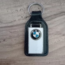 Genuine Vintage BMW Main Dealer Leather and Enamel Keyring Fob Domed Badge
