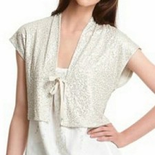 Eileen Fisher Cropped Silk Tie-Front Bolero Jacket Hand-Sewn Beaded Large