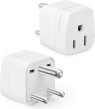 US to India Plug Adapter, 2 Pack, Type D, White, Bangladesh, Maldives