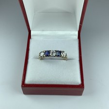 18ct Gold Sapphire Diamond Half Eternity Ring Edwardian Central Stone 33 Points
