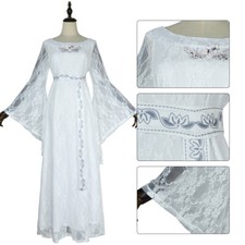 The Lord of the Rings Elf Queen Galadriel Cosplay Lace Embroidery White Dress