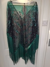 Black/ Emerald V Neck Cape,With Sequins And Bead Embroidery One Size.