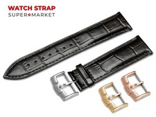 For ROTARY Watch Genuine Leather Glossy BLACK Strap Band Buckle Clasp 18-24mm