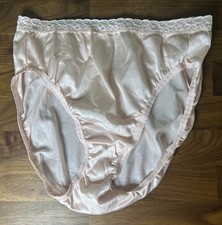 Vtg Hanes Baby Pink Shiny Nylon Second Skin  Mega Hi-Cut Panties Sz 8 Lace