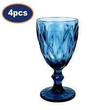 Wine Glass 4pc Blue Textured