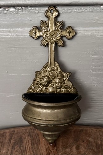 Vintage brass holy water - brass,