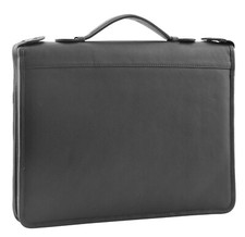 Black Leather A4 Ring Binder Folio Office Bag File Folder Meetings Zip Organiser