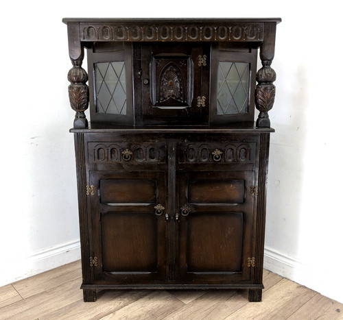 Cabinet antique small oak - cabinet,