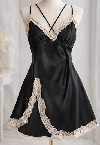 Women black satin - women, babydoll