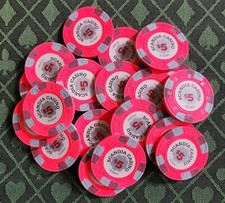 20 Scandia Casino(Fantasy)$5 Radiant Red, Clay Poker Chips Paulson Mint,Unplayed