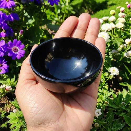Black obsidian scrying bowl - black,