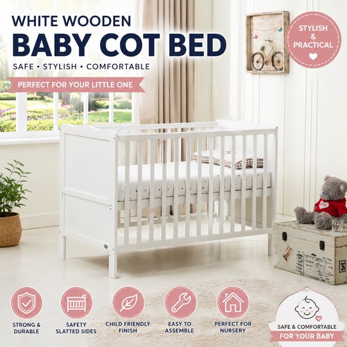 White wooden baby - white, bed