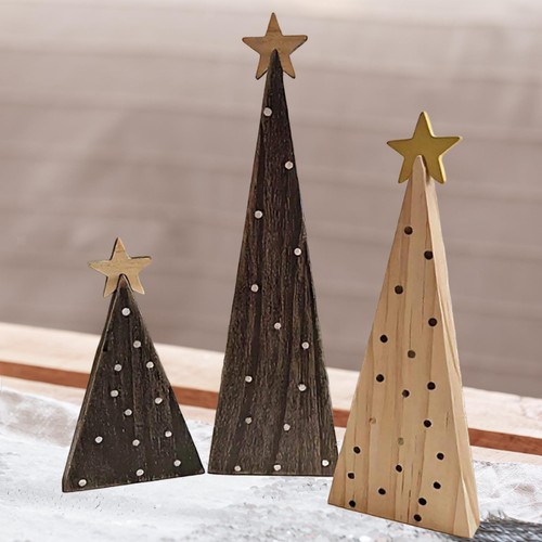 3pcs wooden christmas tree - wooden,