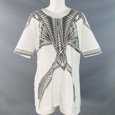 HERVE LEGER Size M White Black Modal Geometric Crew Neck T-Shirt
