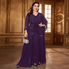 Elegant Muslim Women Kaftan Chiffon Long Dress Abaya Rhinestone Dubai Party Gown