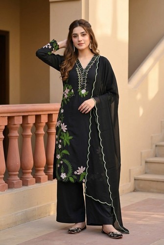 Black georgette embroidered - black,