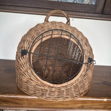 Round Vintage Small  Wicker  Basket Pet Animal Carrier- Cat/Dog-  Woven Wicker