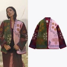 STUNNING ZARA Quilted patchwork floral BOHO  Embroidered Cotton Jacket : SMALL
