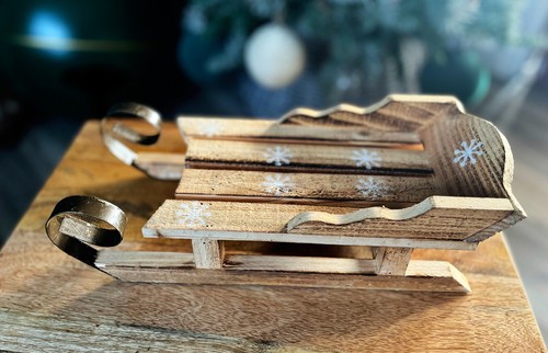 Rustic wooden sleigh planter - rustic,