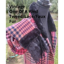 VTG Pink Plaid Tweed Coat