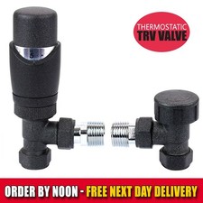 Thermostatic TRV Radiator Valve Set – Angled Pair with Lockshield, Anthracite