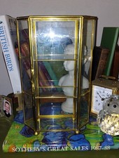 Vintage Brass & Glass Hexagonal Curio Cabinet - 1 Glass Piece Damaged See Photo
