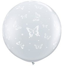 Qualatex 36" (3ft) Diamond Clear Butterflies print Round Latex Balloon x1