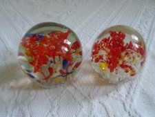 2 SMALL ART GLASS PAPERWEIGHTS - RED CLUSTERS