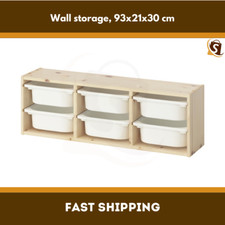 IKEA TROFAST Wall Storage Unit Light White Stained Pine 93x21x30cm With 6 Boxes