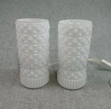 IKEA Retro Vanadin Pair Table Lamps White Glass Geometric Pattern Collectable 