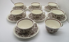 Mason's Ironstone Brown Bow & Bells Coffee 8 Tea Cups & 7 Saucers