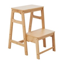 Bamboo Step Stool Vintage Rustic Wooden 2 Step Ladder for Adult Kids Bar Seating