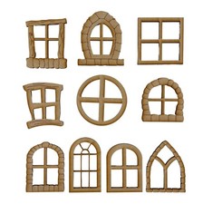 10 Pack MDF Wooden Fairy Door Miniature Windows Assorted Large