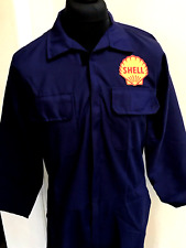 Retro Shell Badged Zip Front Navy Boiler Suit Overalls Size XXL 49-52" Chest