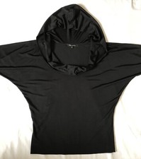 Ladies Tara Jarmon black viscose and polyester hooded Top Size 36 EUR 8 UK New