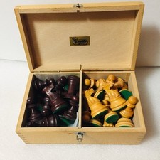 Rare Vintage French Chavet Wooden Chess set Pieces Boxed 3.25" King A3