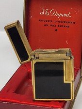 Vintage ST DUPONT Black Lacquer and Gold Plated Gas Lighter In Original Box