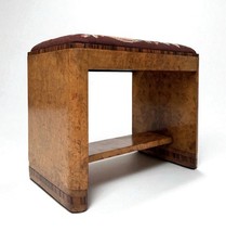 ART DECO BURR WALNUT UPHOLSTERED FOOTSTOOL DRESSING TABLE / PIANO STOOL 1915