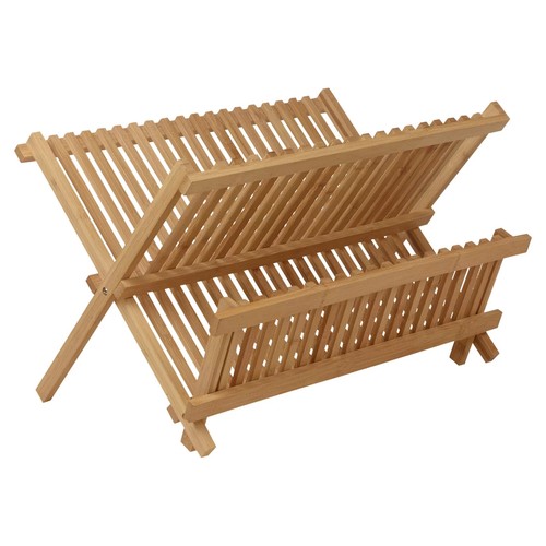 Folding wooden dish drainer - wooden,