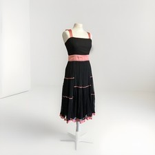 Max Mara Black Silk Chiffon Fit & Flare Dress with Pink Satin Trims UK 6