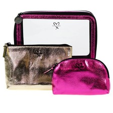 Victoria's Secret Cosmetic Makeup Bag Travel x 3 Set Gold Pink & Clear