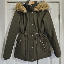 Primark Coat Womans Green Parka Size Small 10-12 Winter Coat