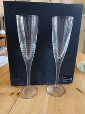 Debenhams Pair Of 24%  Lead Crystal Champagne Flutes In Box 