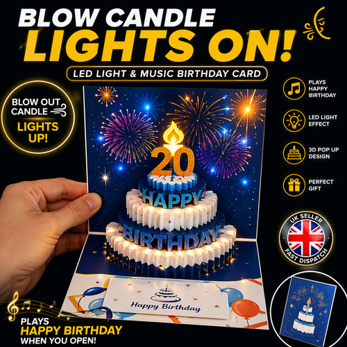 Led musical birthday - card, 3d
