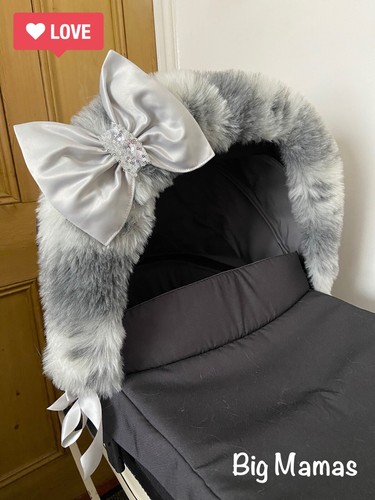 Fluffy faux fur pram - fur-, hood