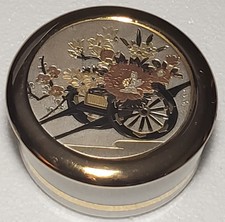 Art of Chokin Japanese Trinket Box Gold Gilt Gilded Wheelbarrow Garden Japan Vtg