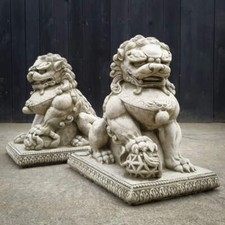 Stone Cast Pair of Foo Dogs