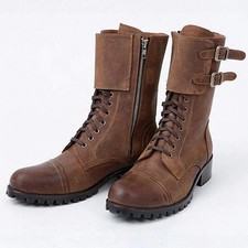 Mid Calf Army Boots Retro Punk Leather Buckle Military Combat Booties Shoe/HOT