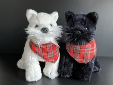 Ty Inc  Black Scottie Dog & White Westie Dog 8” Soft Toys Tartan Bandanas 2007