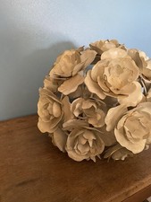 Metal Round Sphere Cream Gold Highlights Light Shade Flower Buds Shabby Chic